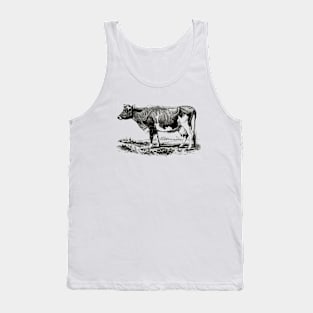 Cow Black and White Illustration Tank Top